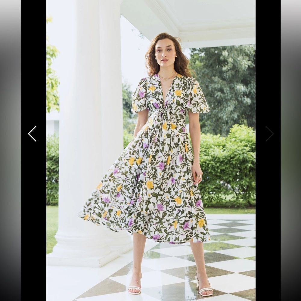 Beyond By Vera 1561 Lola TUSCAN GARDENS IRIS midi dress size XS